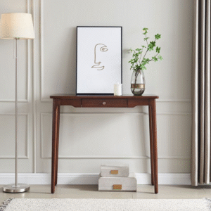 Mid-century modern wooden console table with drawer and tapered legs for entryway by WoodBee Craft