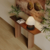 Modern minimalist slim wood console table with geometric slab pillar legs for entryway by WoodBee Craft