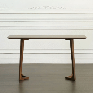 Modern minimalist console table with architectural geometric flared legs for entryway by WoodBee Craft