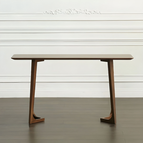 Modern minimalist console table with architectural geometric flared legs for entryway by WoodBee Craft
