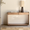 1 Modern minimalist waterfall wood console table with continuous loop frame and dual drawers by WoodBee Craft