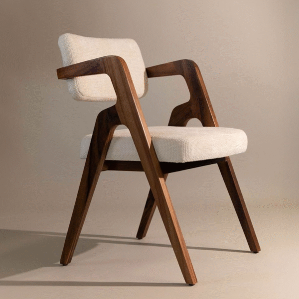 1 Mid century modern dining chair with solid wood frame and cream upholstery by WoodBee Craft