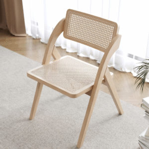 Japandi style solid wood dining chair with natural cane seat and backrest by WoodBee Craft