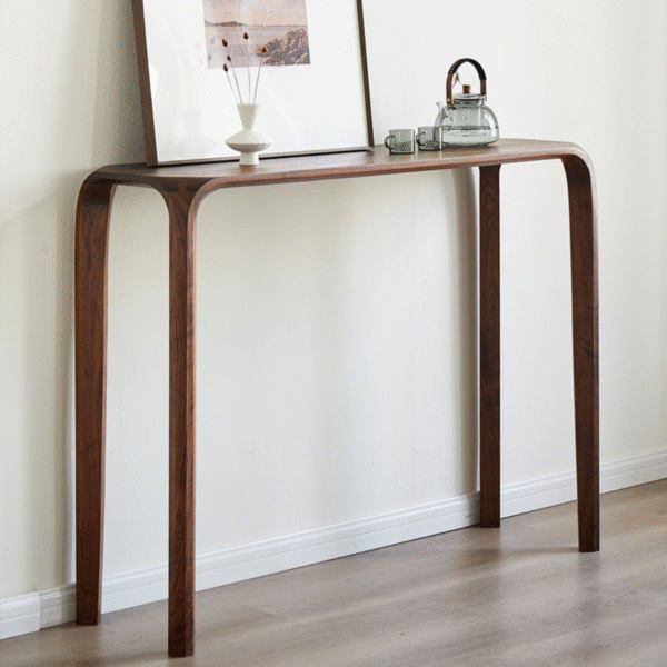 2 Mid-century modern slim solid wood console table with integrated curved arch legs for entryway by WoodBee Craft
