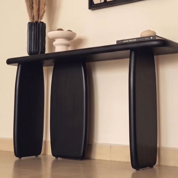 2 WoodBee Craft Black Wood Console Table with Modern Architectural Base
