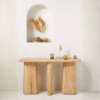 Modern solid wood console table with three tapered oval pillar legs by WoodBee Craft