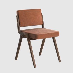 Mid century modern dining chair with architectural dark wood frame and terracotta velvet upholstery by WoodBee Craft