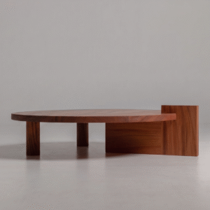 Modern wood coffee table with circular top and geometric base by WoodBee Craft