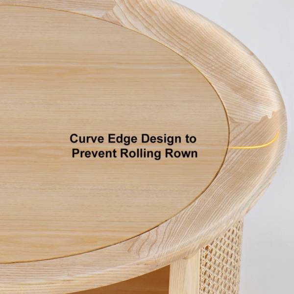 WoodBee Craft Round Wood Coffee Table with Rattan Storage