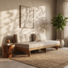 4 Mid century modern daybed sofa with natural light wood frame and button tufted beige upholstery by WoodBee Craft