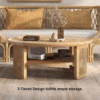 WoodBee Craft Round Wood Coffee Table with Rattan Storage