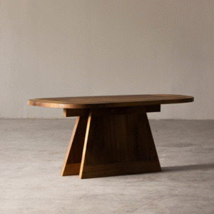 Modern solid wood dining table with rounded edges and pedestal base by WoodBee Craft