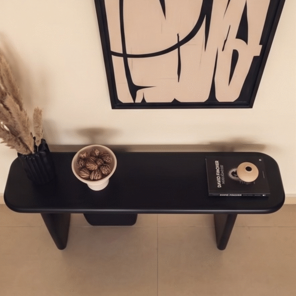 6 WoodBee Craft Black Wood Console Table with Modern Architectural Base