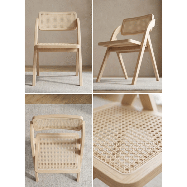 6 Woodbee Craft Solid Wood Dining Chair with Cane Seat | Japandi Style
