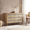 Modern minimalist natural cane dresser 6 drawer sideboard with light natural solid wood frame by WoodBee Craft