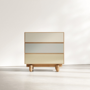 Modern minimalist color block wood chest of drawers dresser with tri-color pastel panels and solid wood frame by WoodBee Craft