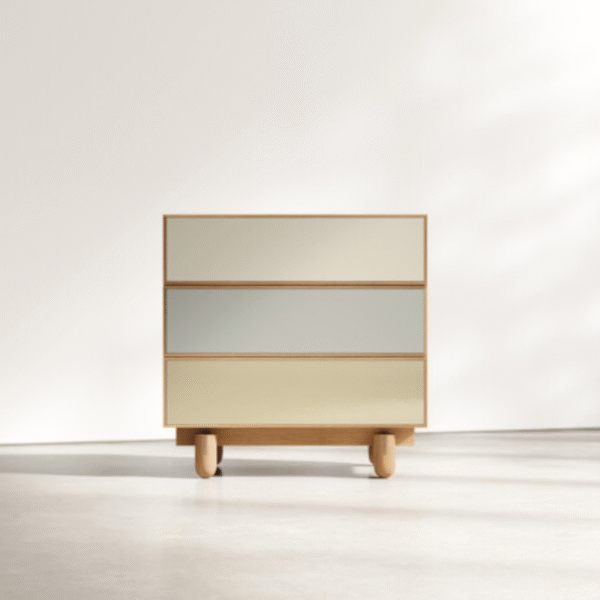Modern minimalist color block wood chest of drawers dresser with tri-color pastel panels and solid wood frame by WoodBee Craft
