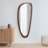 Mid-century modern solid mango wood wall mirror with asymmetrical organic pebble frame by WoodBee Craft