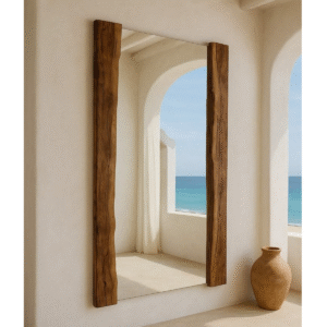 1 Modern farmhouse live edge full length floor mirror with raw organic timber slabs by WoodBee Craft