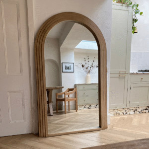 1 Modern minimalist arched full length floor mirror with handcrafted light wood frame by WoodBee Craft