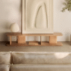 Modern minimalist wooden media console with capsule rounded corners and solid block pillar supports by WoodBee Craft