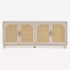 Modern minimalist arched cane sideboard with four arched woven rattan doors and off white wood frame by WoodBee Craft