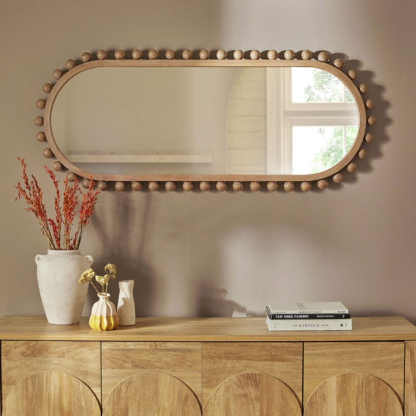 WoodBee Craft Perla Capsule Beaded Full Length Wall Mirror