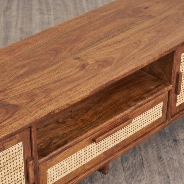 WoodBee Craft Solid Wood TV Cabinet with Cane Doors | Handcrafted