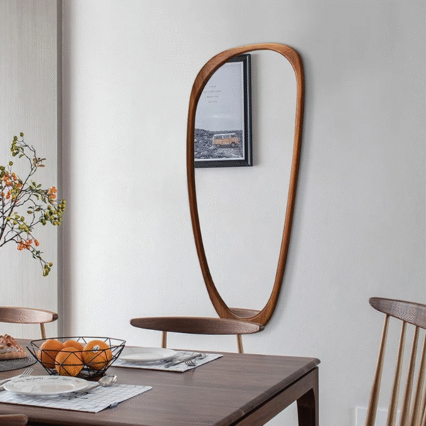WoodBee Craft "The Aura Pebble" Solid Mango Wood Wall Mirror with Asymmetrical Mirror