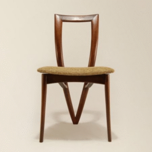 Mid century modern solid wood dining chair with sculptural architectural V-leg frame by WoodBee Craft