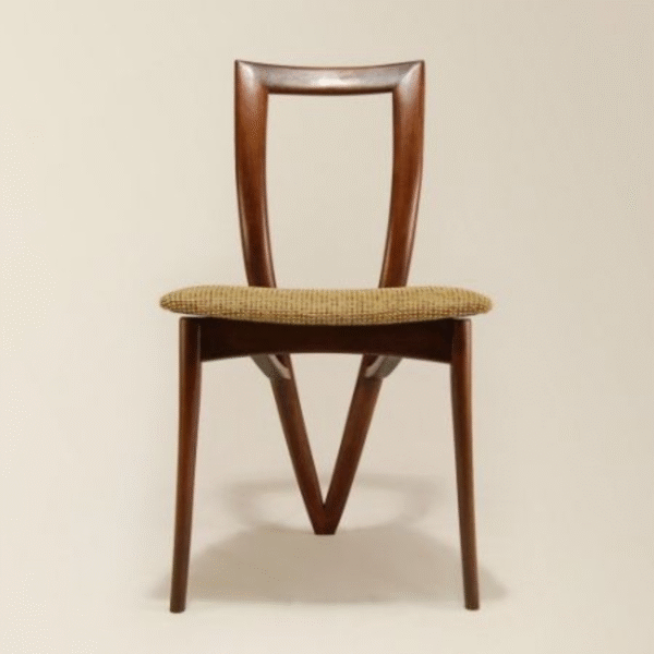 3 Mid century modern solid wood dining chair with sculptural architectural V-leg frame by WoodBee Craft