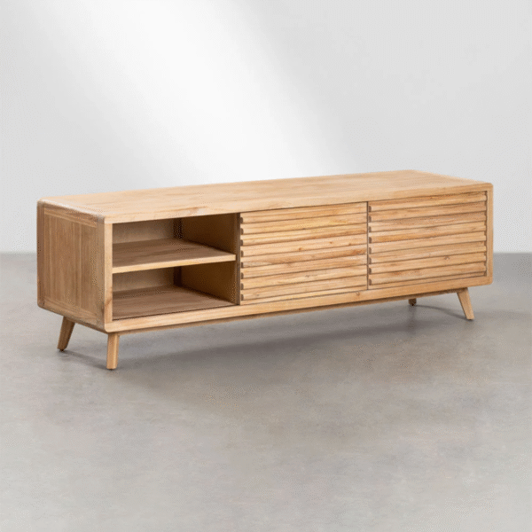 WoodBee Craft "The Meridian" Premium Slatted Wood TV Console
