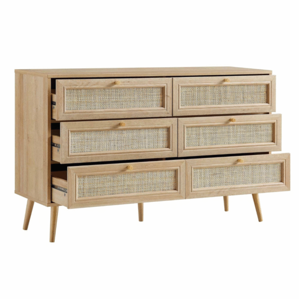 WoodBee Craft "The Rattan Horizon Double" Premium Natural Cane Dresser 6 Drawer