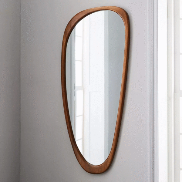 WoodBee Craft "The Aura Pebble" Solid Mango Wood Wall Mirror with Asymmetrical Mirror