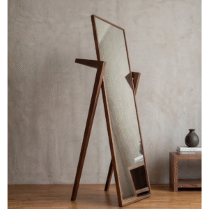 4 Mid-century modern solid wood full length standing mirror with geometric chevron easel frame by WoodBee Craft