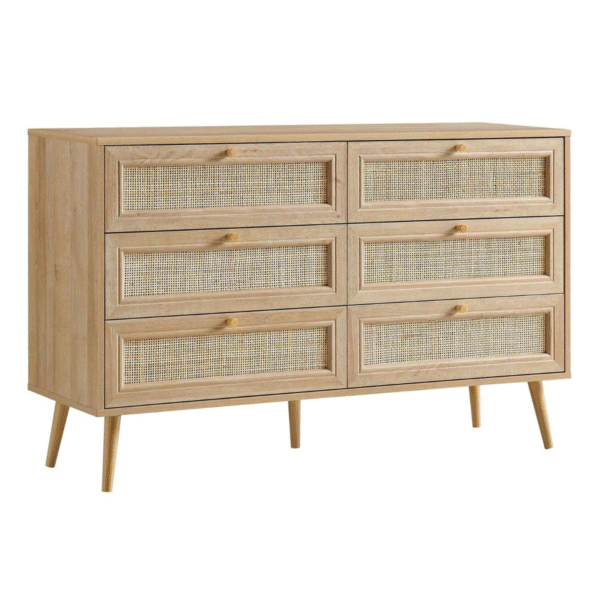 WoodBee Craft "The Rattan Horizon Double" Premium Natural Cane Dresser 6 Drawer