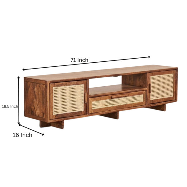 WoodBee Craft Solid Wood TV Cabinet with Cane Doors | Handcrafted