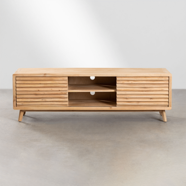 WoodBee Craft "The Meridian" Premium Slatted Wood TV Console