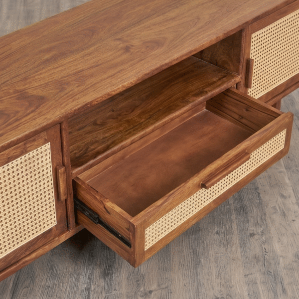 WoodBee Craft Solid Wood TV Cabinet with Cane Doors | Handcrafted
