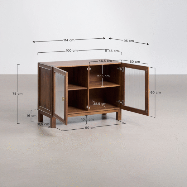 WoodBee Craft "The Vista" Premium Fluted Glass Buffet Cabinet