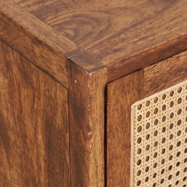WoodBee Craft Solid Wood TV Cabinet with Cane Doors | Handcrafted