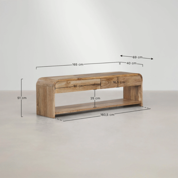 WoodBee Craft "The Cascade" Premium Low Profile Wooden TV Stand