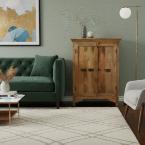 WoodBee Crafts Hand Carved 2 Door Mango Wood Sideboard