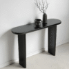 Modern minimalist black narrow entryway table with architectural slab pillar legs by WoodBee Craft