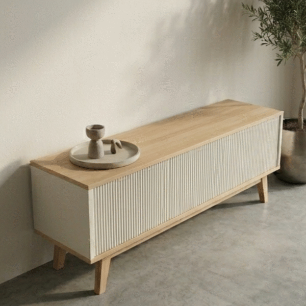 WoodBee Craft "The Nordic Ridge" Premium Modern Fluted Media Console