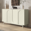 Modern minimalist white arched sideboard cabinet with four seamless doors and recessed capsule moldings by WoodBee Craft