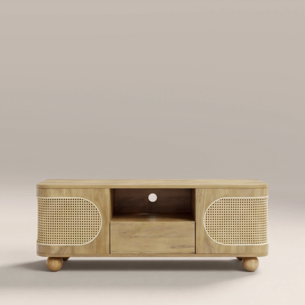WoodBee Craft "The Rattan Crest" Premium Rattan Media Cabinet