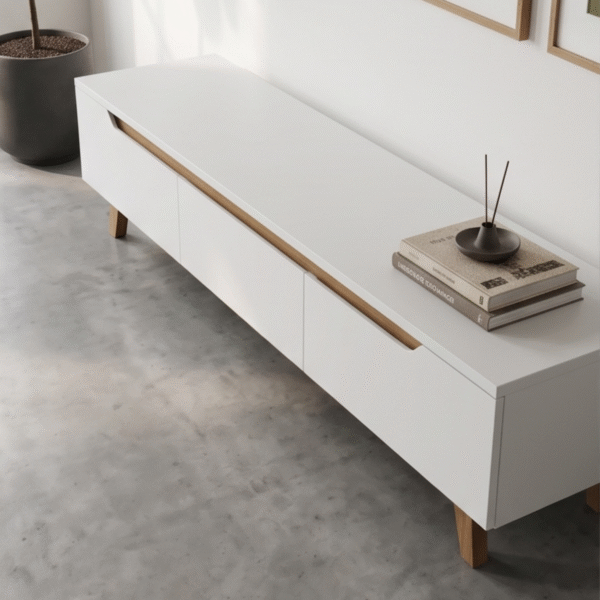 WoodBee Craft "The Nordic Horizon" Premium Minimalist White TV Console