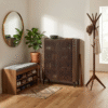 WoodBee Craft Slatted Wooden Shoe Cabinet - Luxury Dark Walnut Entryway Organizer