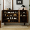 WoodBee Craft Fluted Wooden Shoe Sideboard - 3-Door Luxury Entryway Credenza